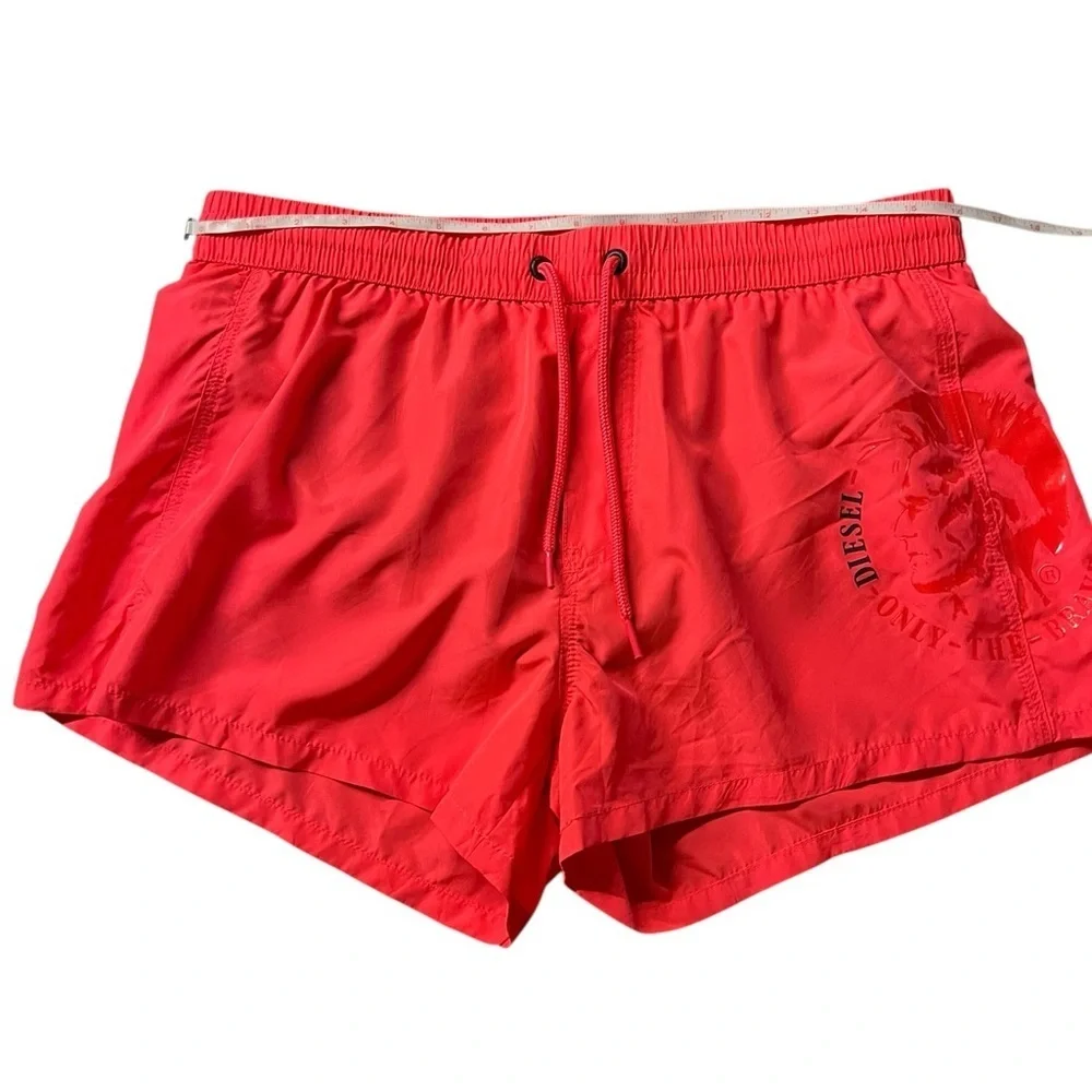 Diesel Bright Red Lined Swim Trunks With Mohican Head Size XL